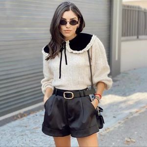 Sophisticated Peter Pan Collar Ruffle Knitted Sweater